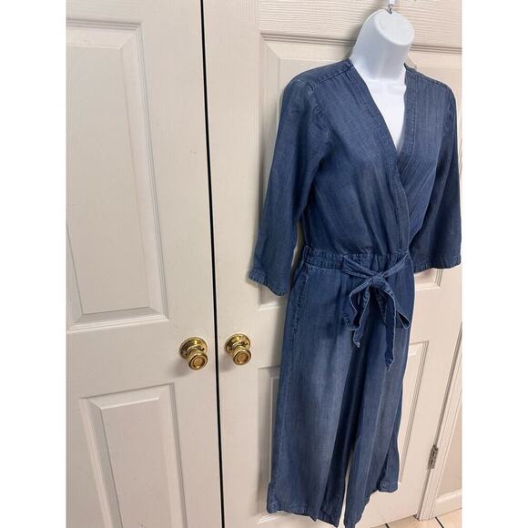 Cloth & Stone Chambray Denim Wide Leg Cropped Jumpsuit Women’s XS EUC - Picture 8 of 10